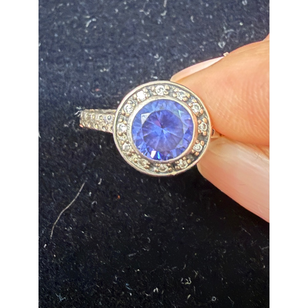 Sterling Silver 925 tanzanite Round Halo Ring Vintage Style Thai‎ Size 7.5